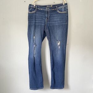 Silver Jeans Womens Plus Size 20 Distressed Denim Studded Bling Western
